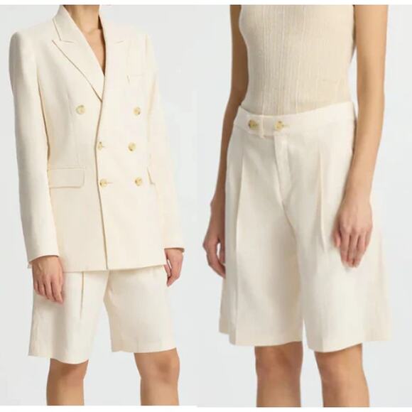 NWT A.L.C. Nico Cotton & Linen Pleated Bermuda Shorts Buttercream Womens Size 0 - Picture 1 of 5